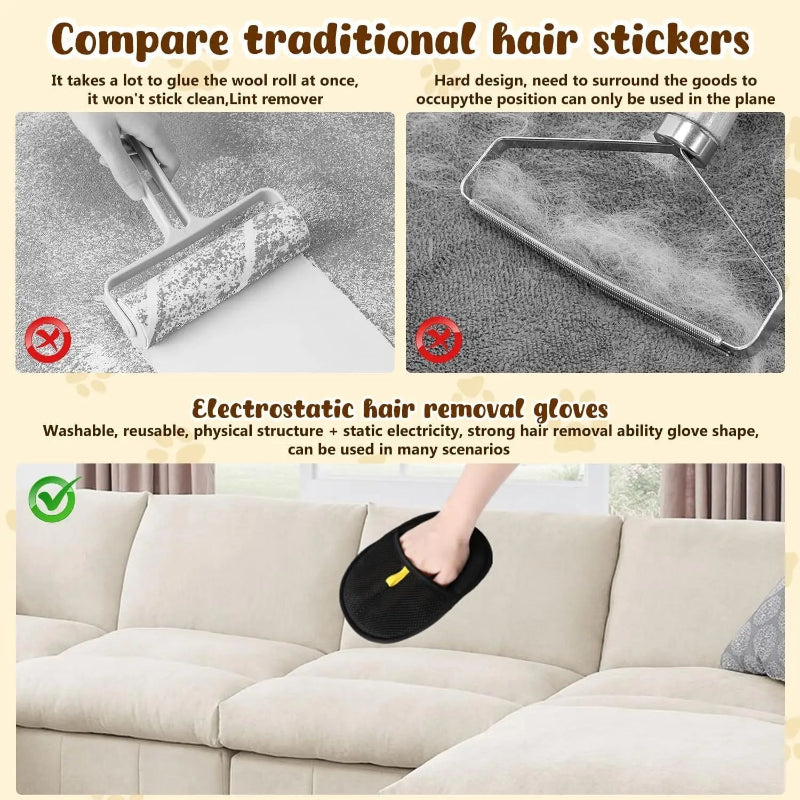 Double-Sided Pet Hair Remover Glove for Cleaning, Glothes, Carpets And Sofas