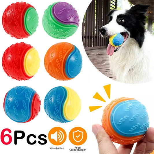6Pcs Dogs Squeaky Teeth Cleaning Chew Balls