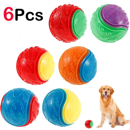 6Pcs Dogs Squeaky Teeth Cleaning Chew Balls